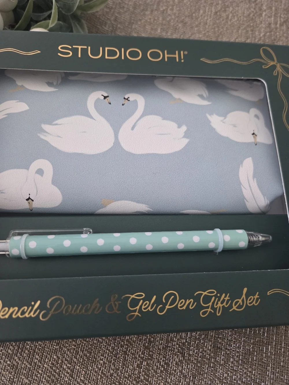 Studio Swan Pencil Pouch & Mint Polka Dot Gel Pen Gift Set